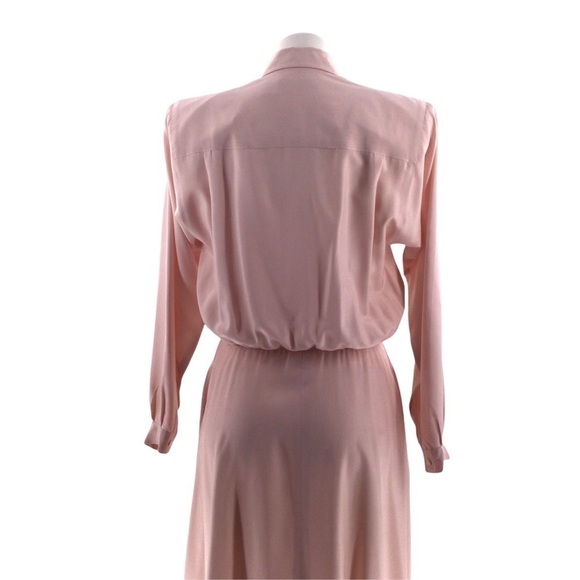 Vintage Liz Claiborne 100% Silk Pink Button Down Long Sleeve Shirt Dress - Picture 4 of 16